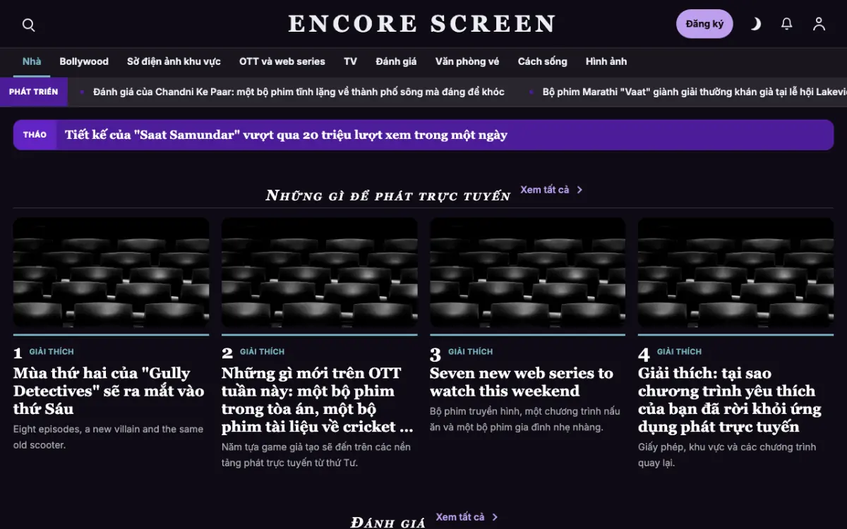 Curtaincall — mẫu website Tin Giải trí, giao diện máy tính