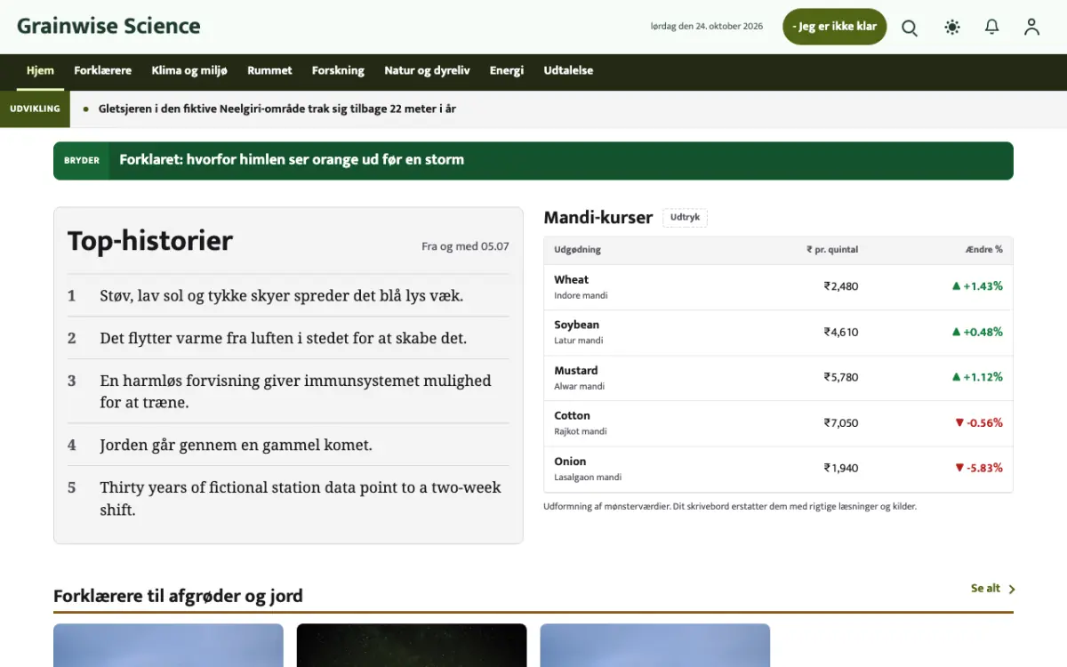 Grainwise – hjemmesideskabelon til Videnskab News, skrivebordsvisning