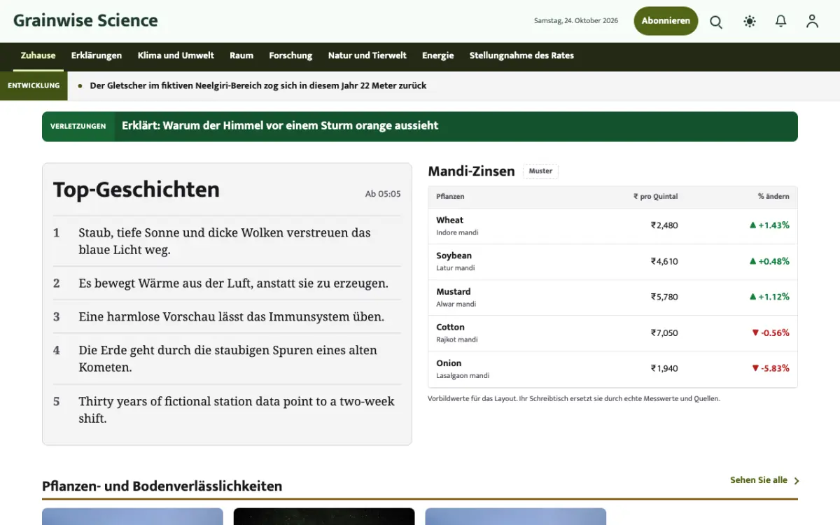 Grainwise – Website-Vorlage für Wissenschaft-News, Desktop-Ansicht