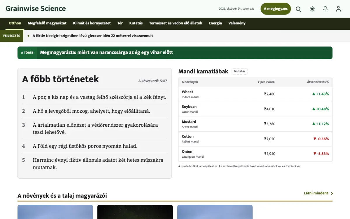 Grainwise — Tudomány: hírek weboldalsablon, asztali nézet