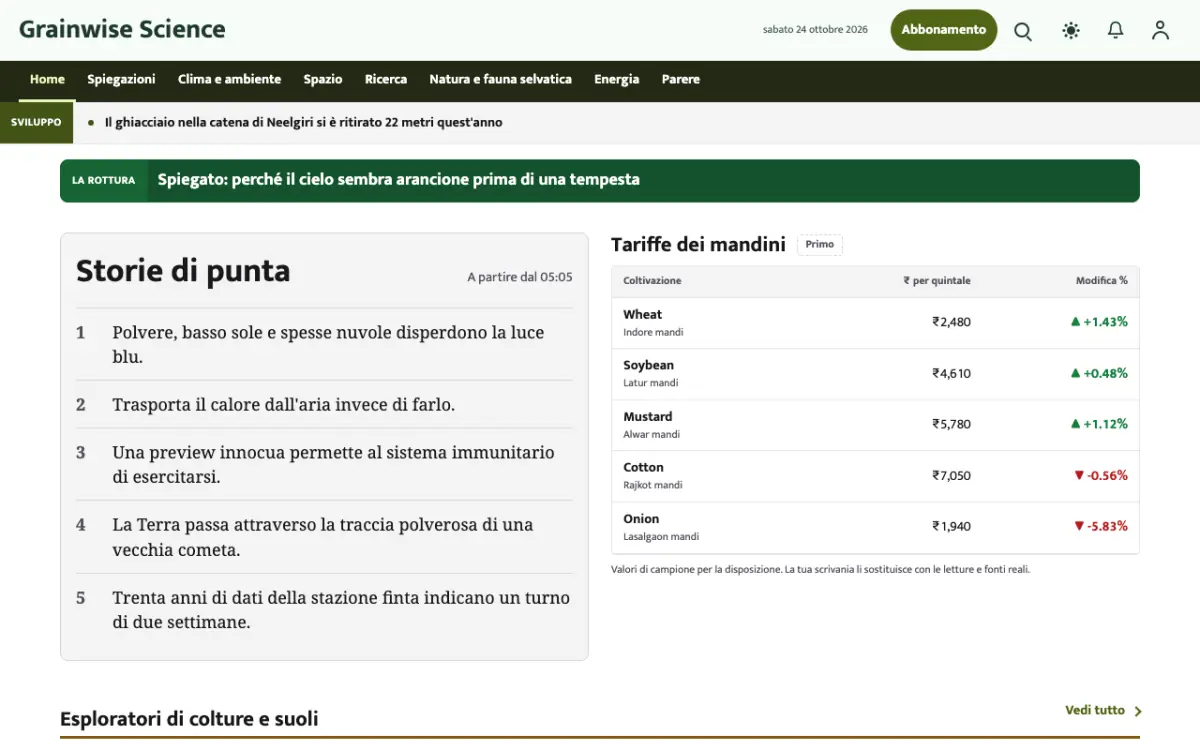 Grainwise – template di sito per News Scienza, vista desktop