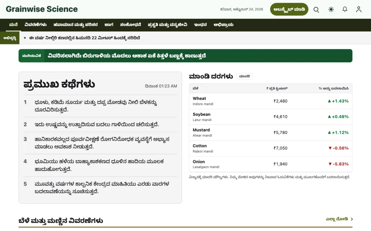 Grainwise — ವಿಜ್ಞಾನ ಸುದ್ದಿ ವೆಬ್ಸೈಟ್ ಟೆಂಪ್ಲೇಟ್, ಡೆಸ್ಕ್‌ಟಾಪ್ ನೋಟ