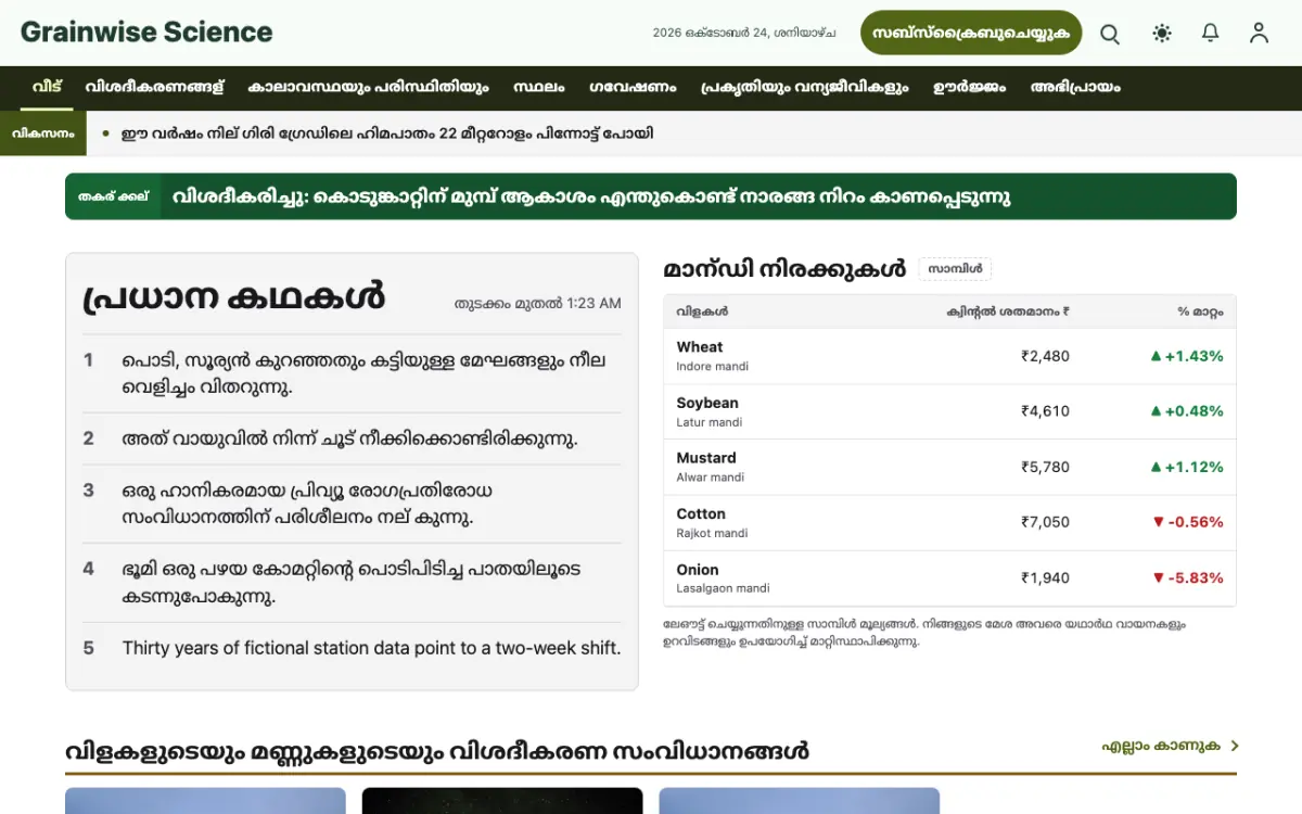 Grainwise — ശാസ്ത്രം വാർത്തകൾ വെബ്സൈറ്റ് ടെംപ്ലേറ്റ്, ഡെസ്ക്ടോപ്പ് കാഴ്ച