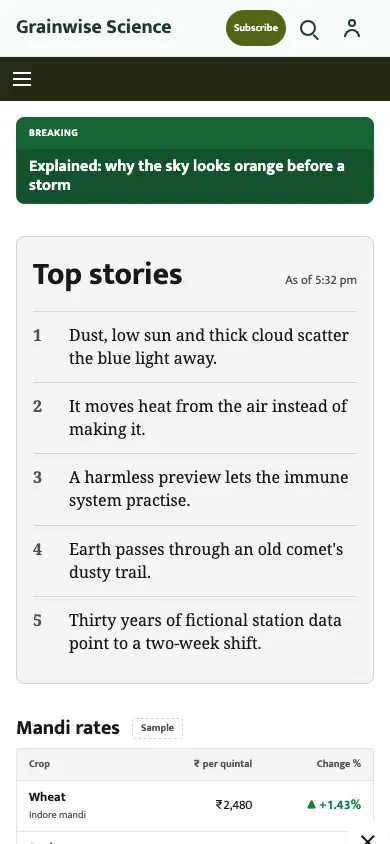 Grainwise — Science News app, phone view