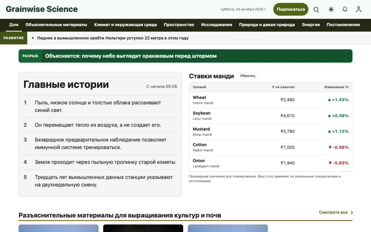 Grainwise — шаблон сайта в категории «Наука: новости», вид на компьютере