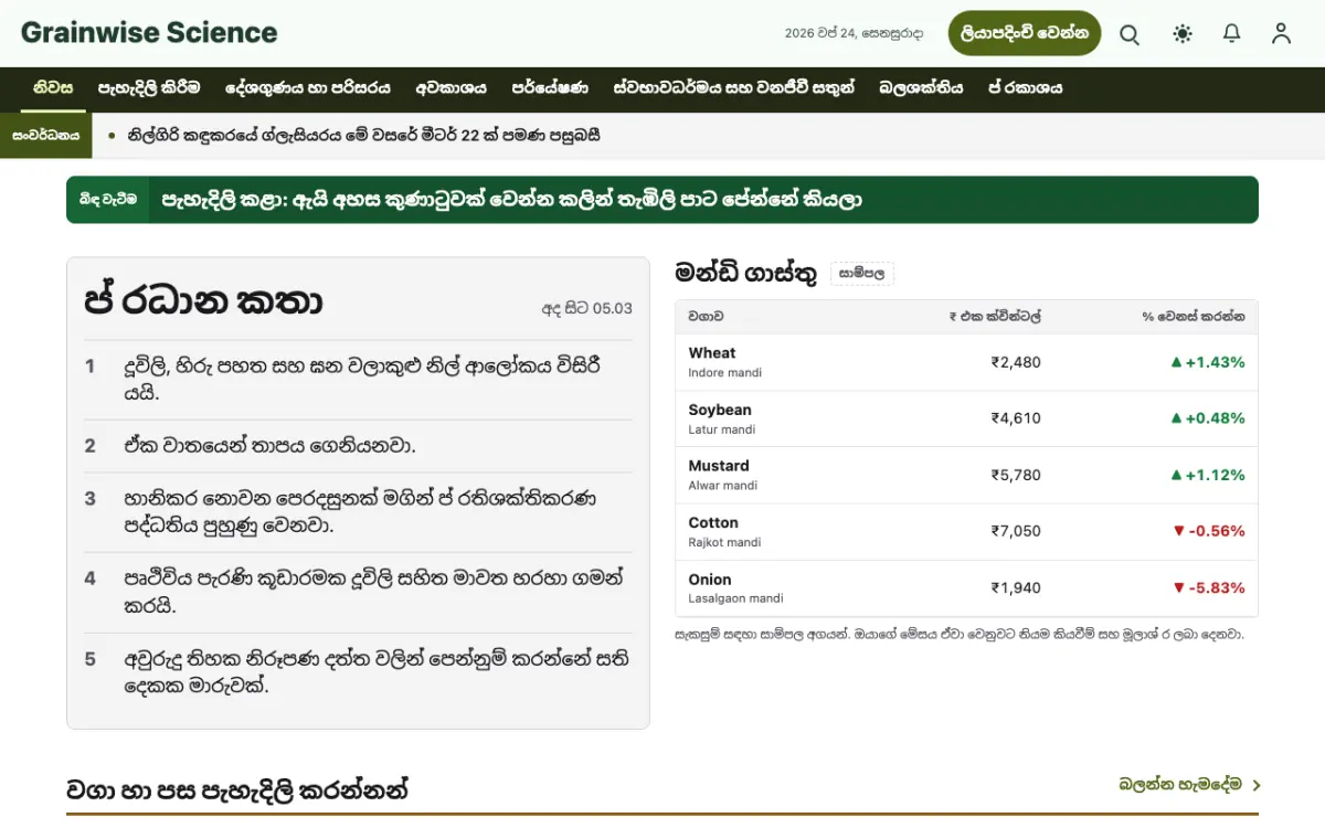 Grainwise — විද්‍යා පුවත් වෙබ් අඩවි ටෙම්ප්ලේට් එක, ඩෙස්ක්ටොප් දසුන