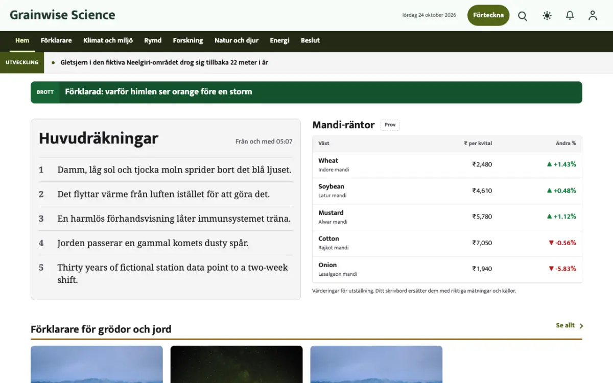 Grainwise – webbplatsmall för Vetenskap News, skrivbordsvy