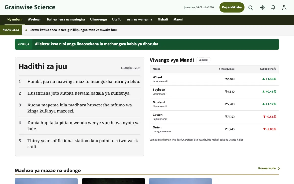 Grainwise – kiolezo cha tovuti ya Sayansi News, mwonekano wa kompyuta