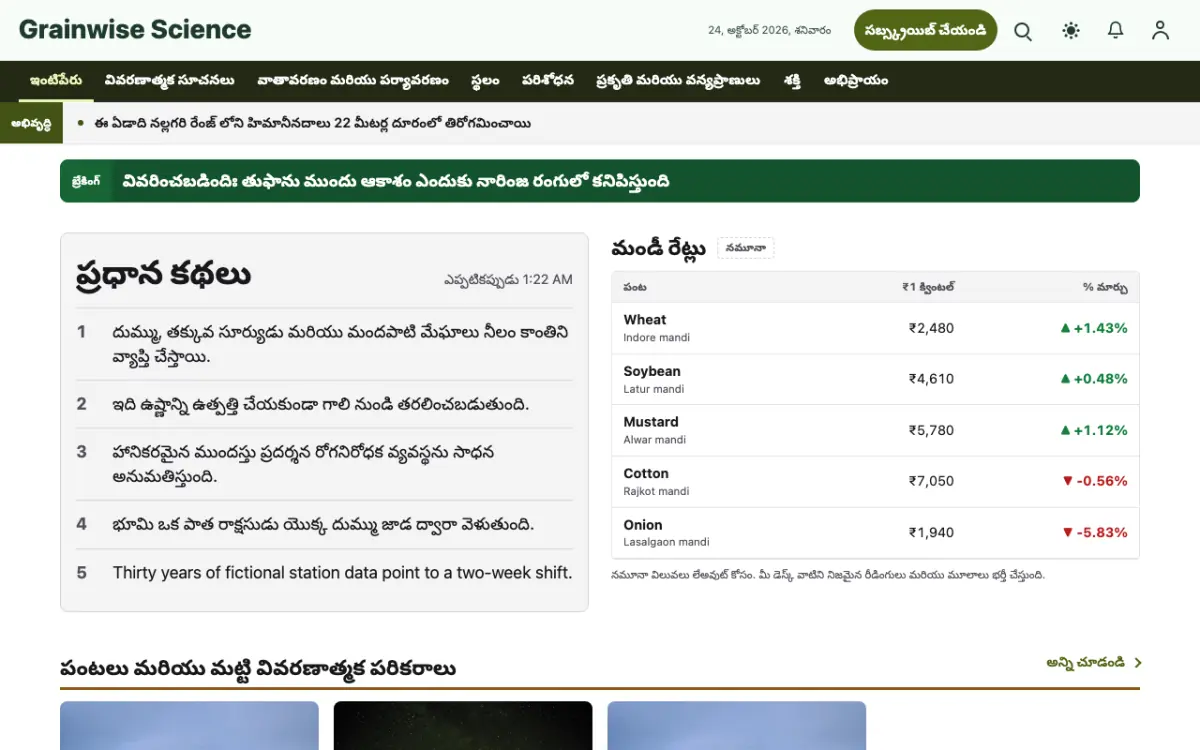 Grainwise — సైన్స్ వార్తలు వెబ్‌సైట్ టెంప్లేట్, డెస్క్‌టాప్ వ్యూ