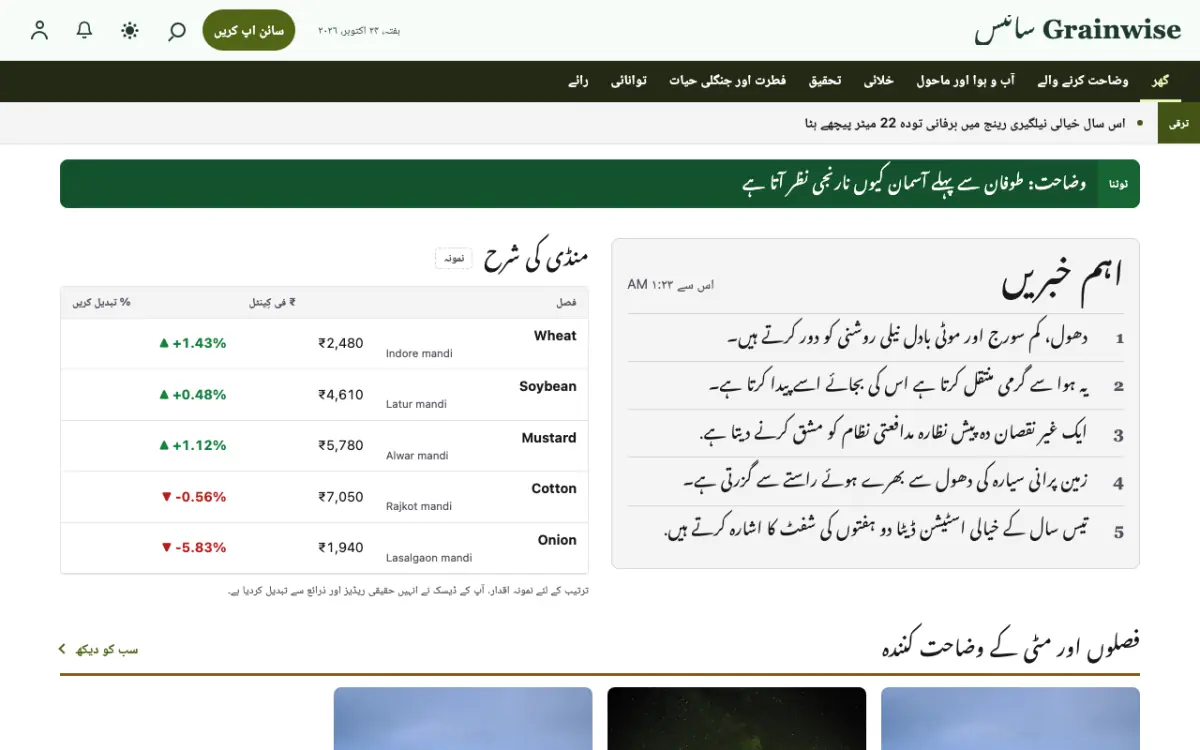 Grainwise — سائنس خبریں ویب سائٹ ٹیمپلیٹ، ڈیسک ٹاپ منظر