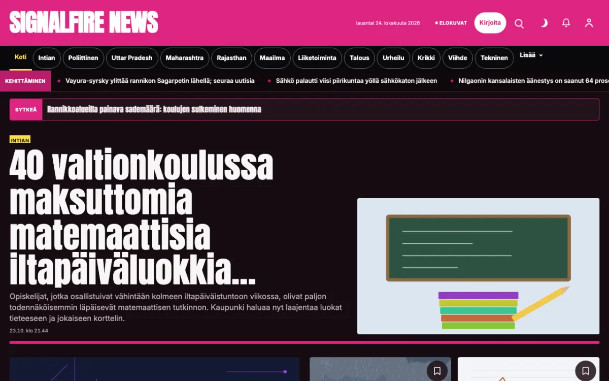 Signalfire – verkkosivumalli (Yleiset News), työpöytänäkymä