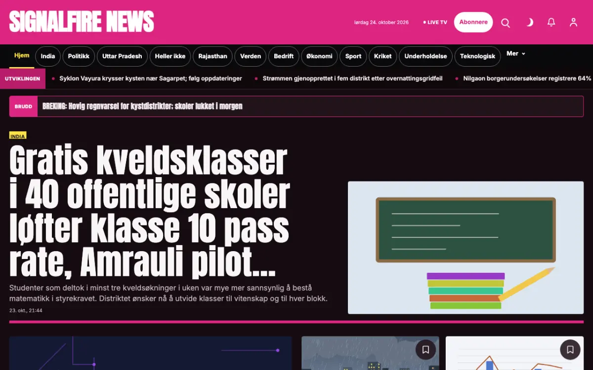 Signalfire – nettstedmal for Generelt News, skrivebordsvisning