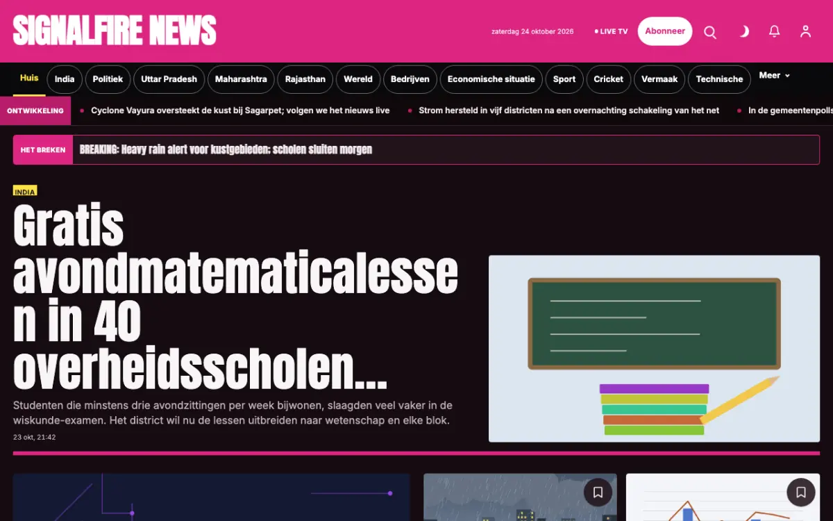 Signalfire – websitetemplate voor Algemeennieuws, desktopweergave