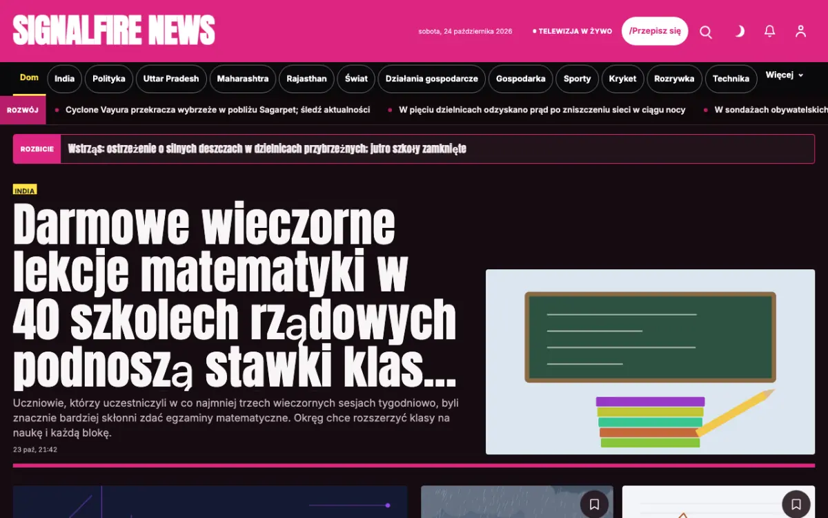Signalfire – szablon strony (Ogólne: wiadomości), widok na komputerze