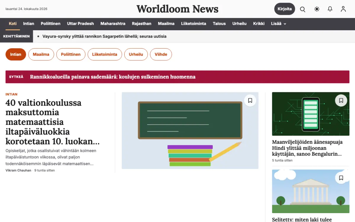 Worldloom – verkkosivumalli (Yleiset News), työpöytänäkymä