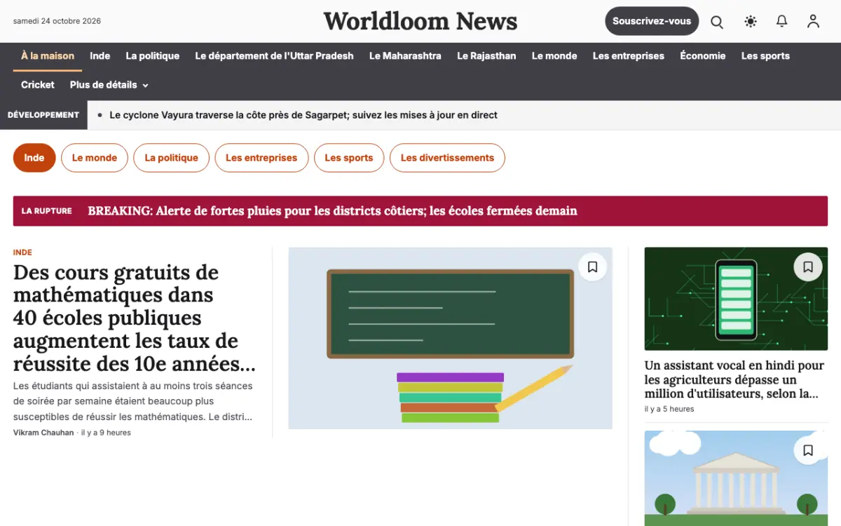 Worldloom — modèle de site web Actualités Générales, vue sur ordinateur
