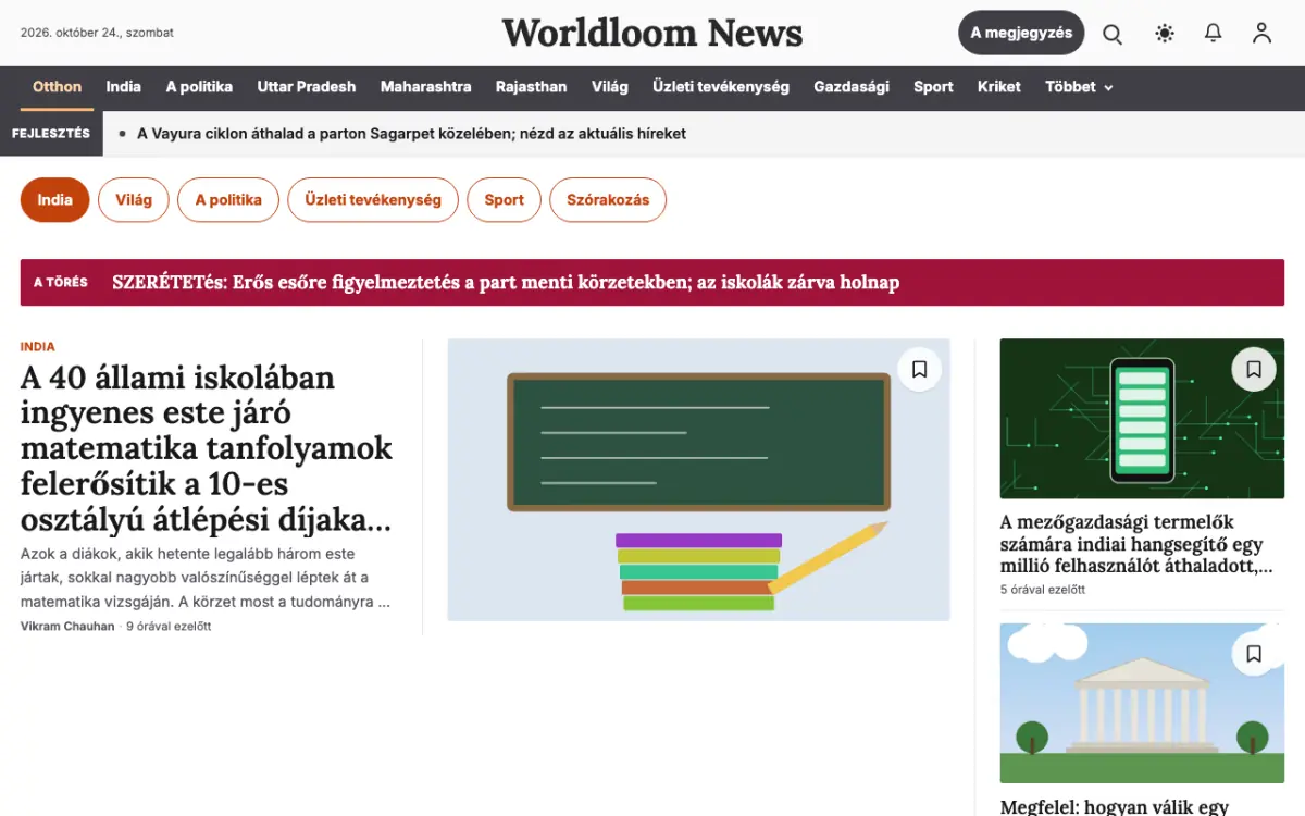 Worldloom — Általános: hírek weboldalsablon, asztali nézet