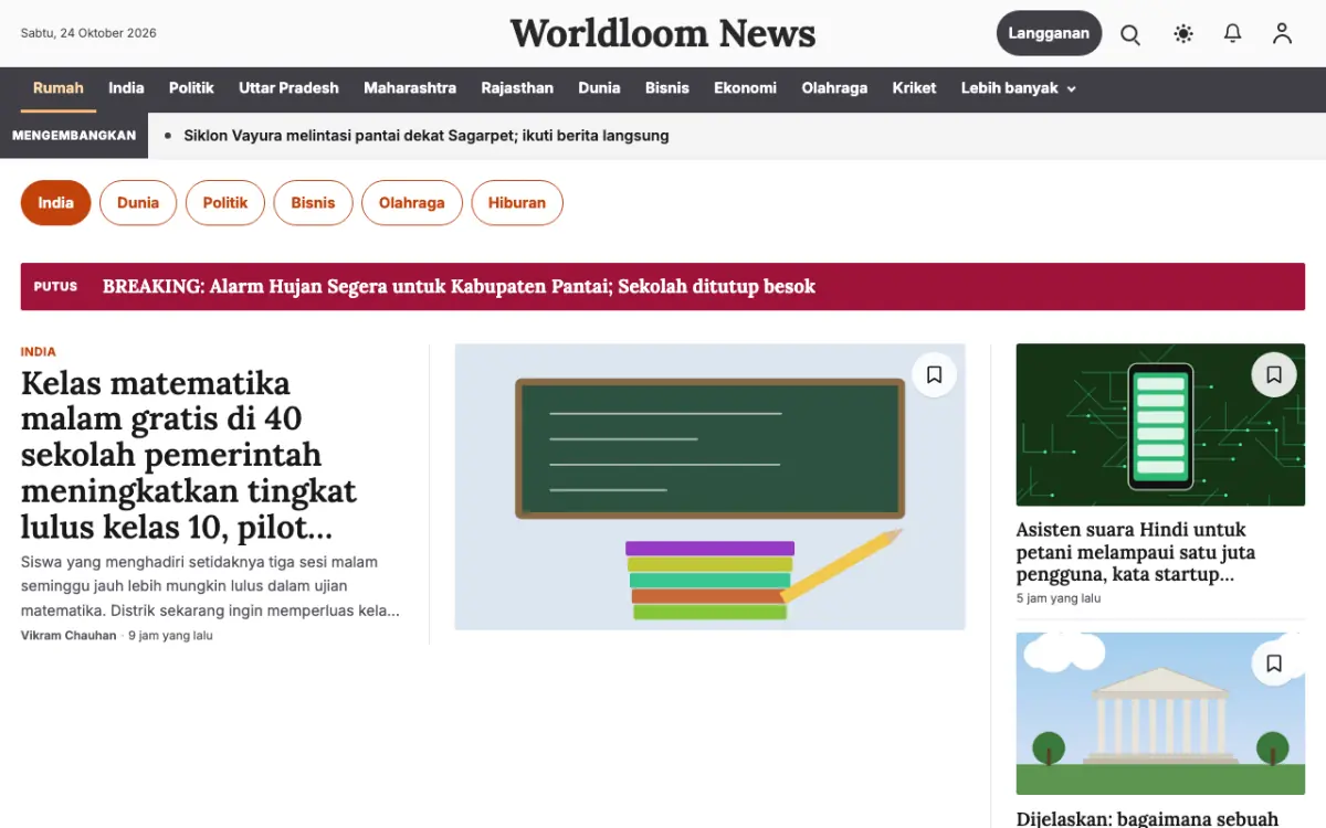 Worldloom — template situs Berita Umum, tampilan desktop