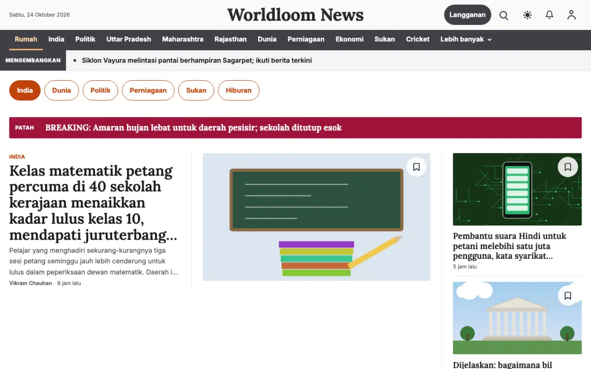 Worldloom — templat laman web Berita Umum, paparan desktop