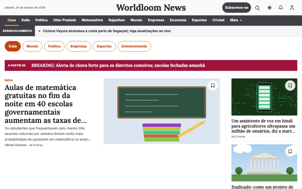 Worldloom — modelo de site de Notícias de Gerais, vista em computador