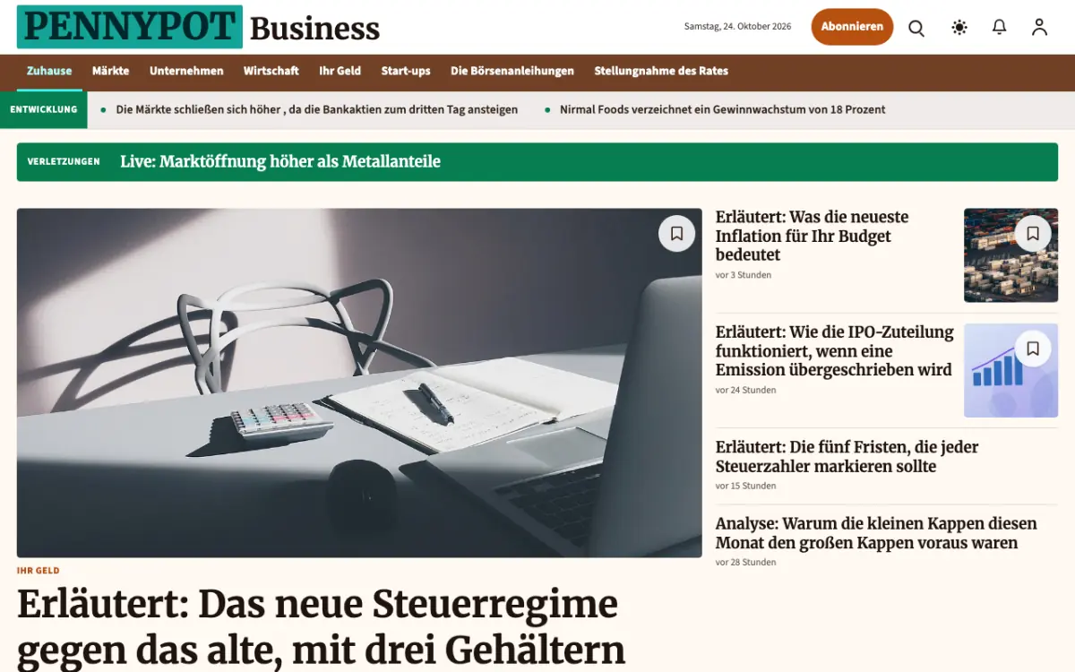 Pennypot – Website-Vorlage für Wirtschaft-News, Desktop-Ansicht