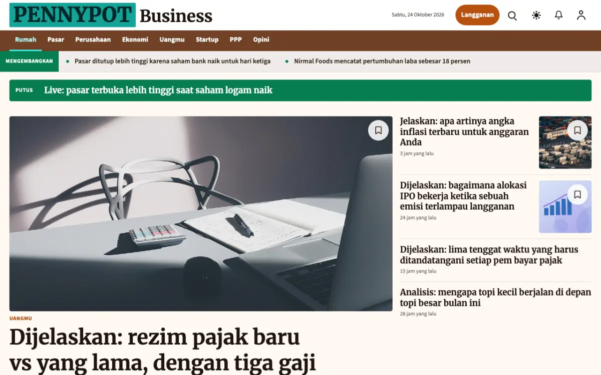 Pennypot — template situs Berita Bisnis, tampilan desktop