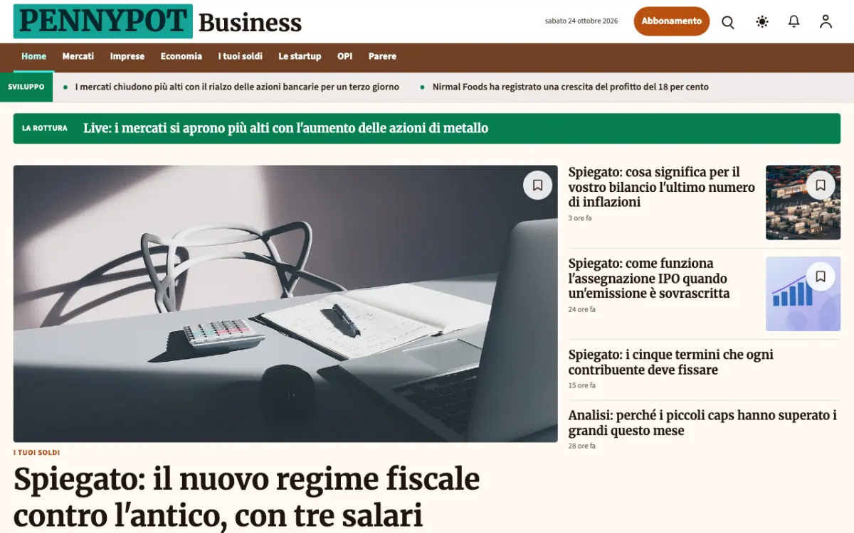 Pennypot – template di sito per News Economia, vista desktop