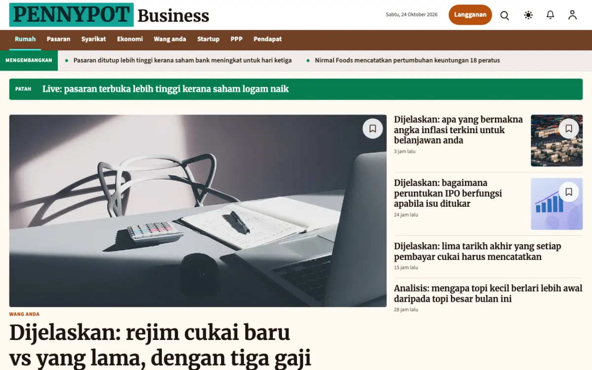 Pennypot — templat laman web Berita Perniagaan, paparan desktop