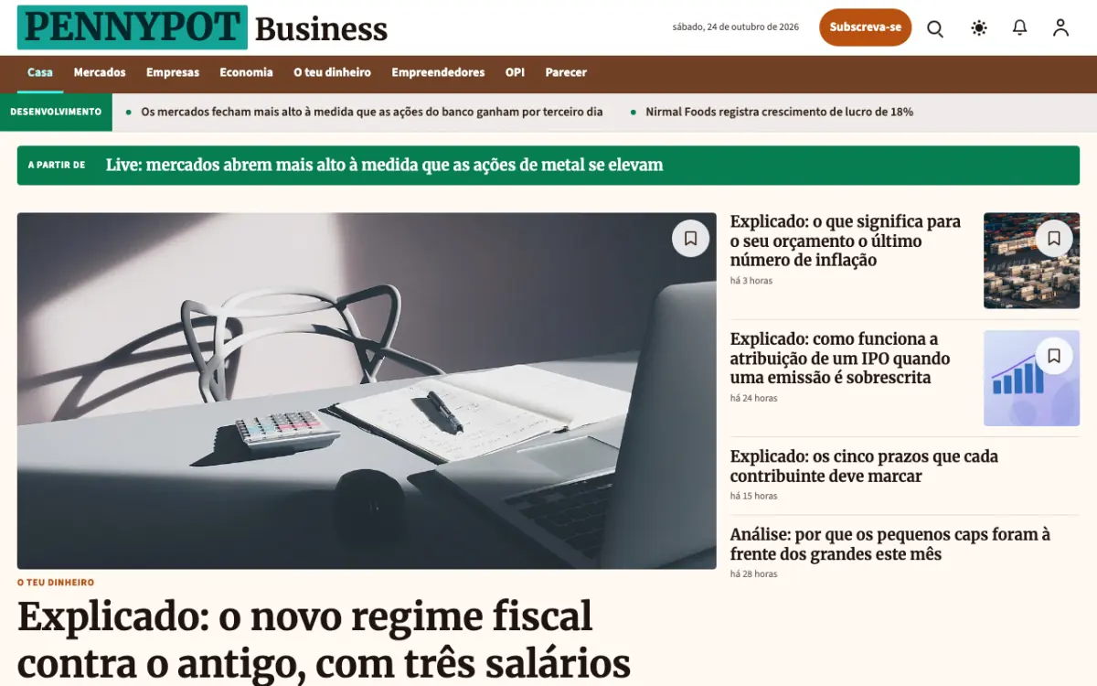 Pennypot — modelo de site de Notícias de Negócios, visualização em desktop