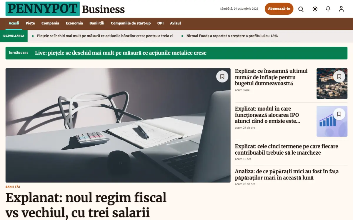 Pennypot – șablon de site pentru Știri Business, vedere pe desktop