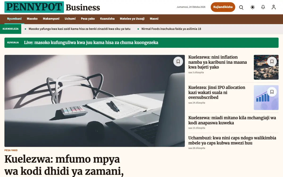 Pennypot – kiolezo cha tovuti ya Biashara News, mwonekano wa kompyuta