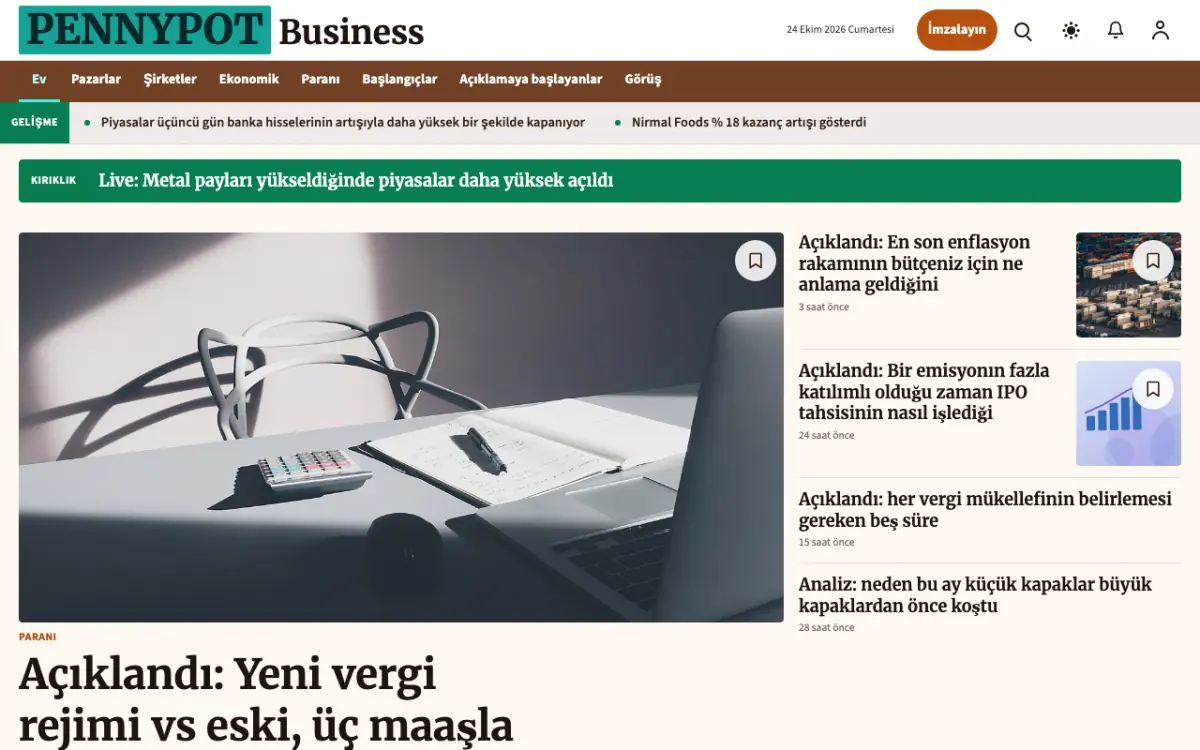 Pennypot — İş Dünyası Haberleri web sitesi şablonu, masaüstü görünümü