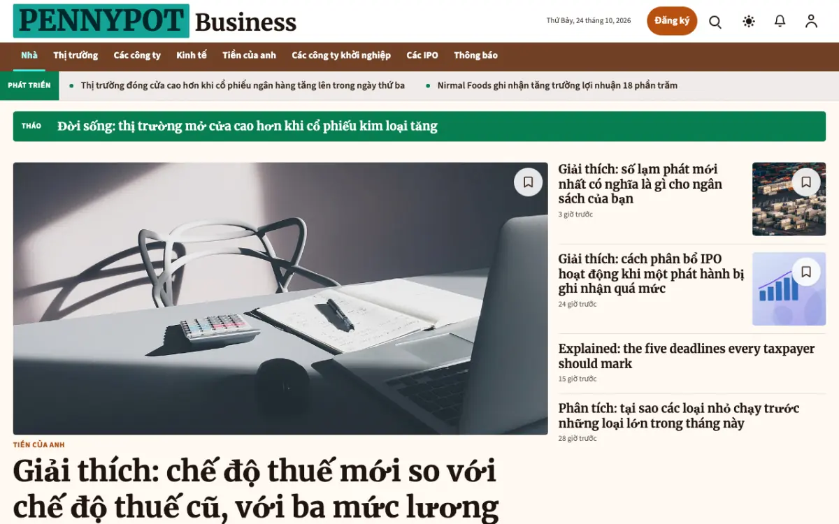 Pennypot — mẫu website Tin Kinh doanh, giao diện máy tính
