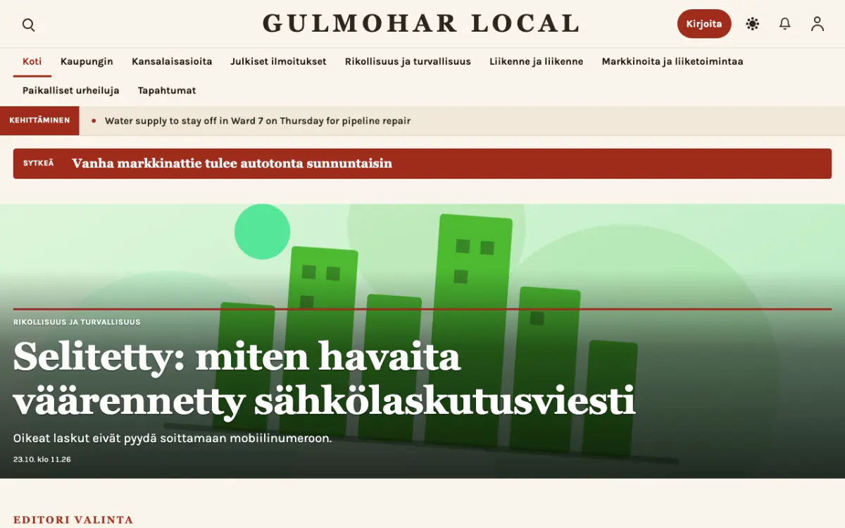 Blossomrow – verkkosivumalli (Paikalliset News), työpöytänäkymä