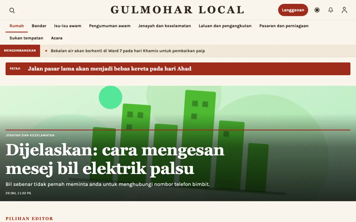 Blossomrow — templat laman web Berita Tempatan, paparan desktop
