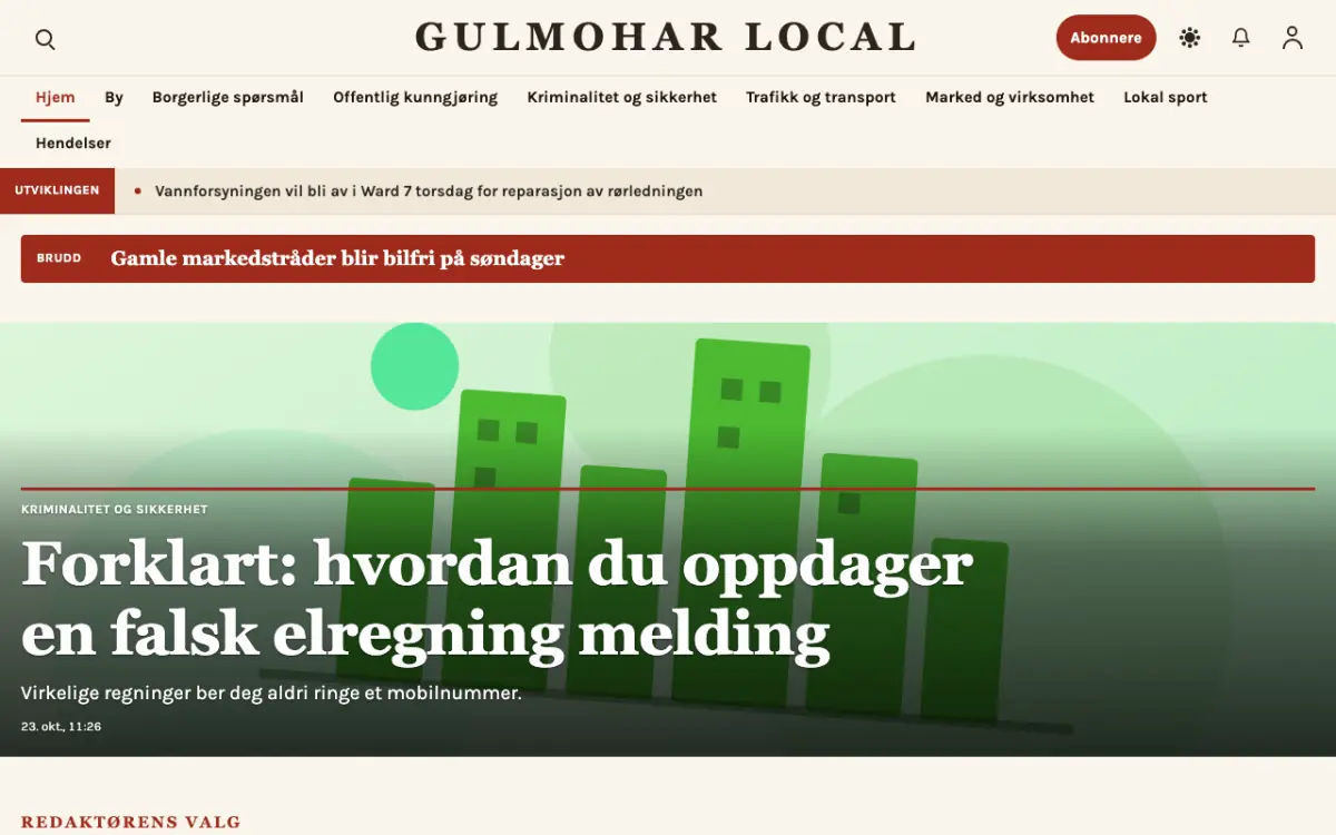 Blossomrow – nettstedmal for Lokalt News, skrivebordsvisning