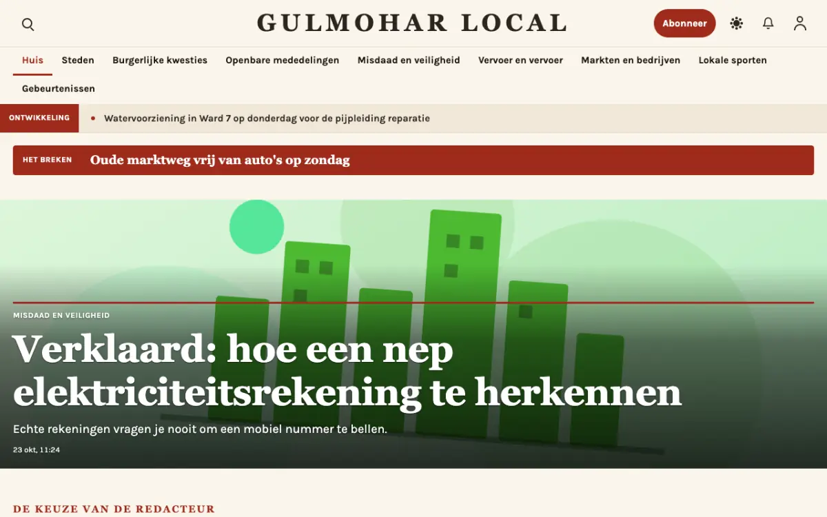 Blossomrow – websitetemplate voor Lokaalnieuws, desktopweergave