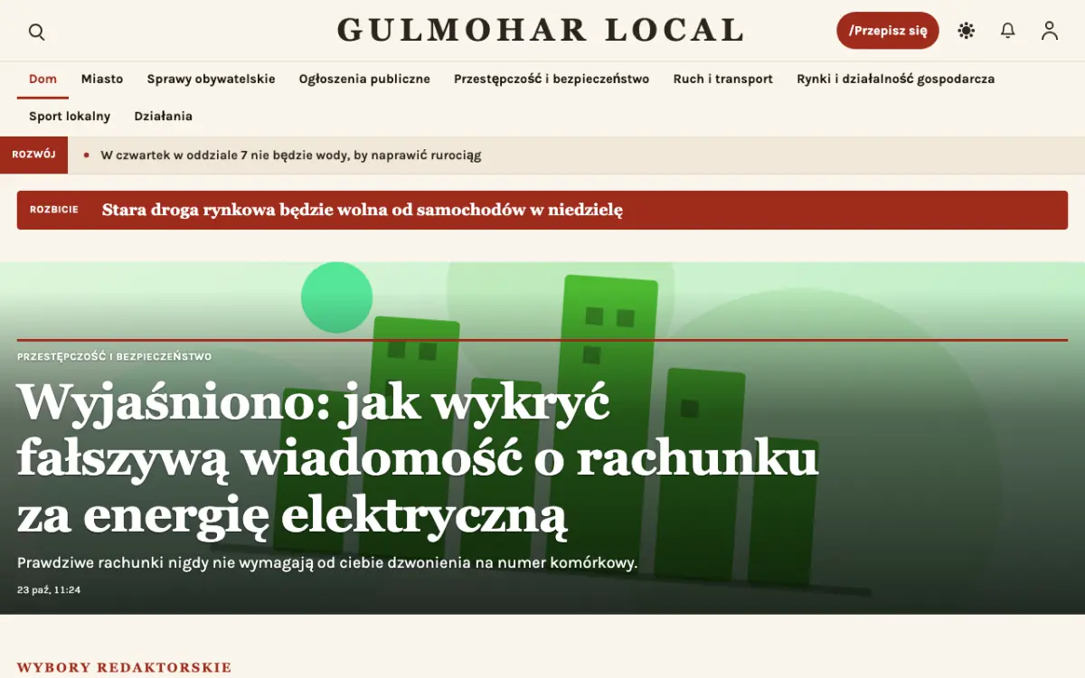 Blossomrow – szablon strony (Lokalne: wiadomości), widok na komputerze