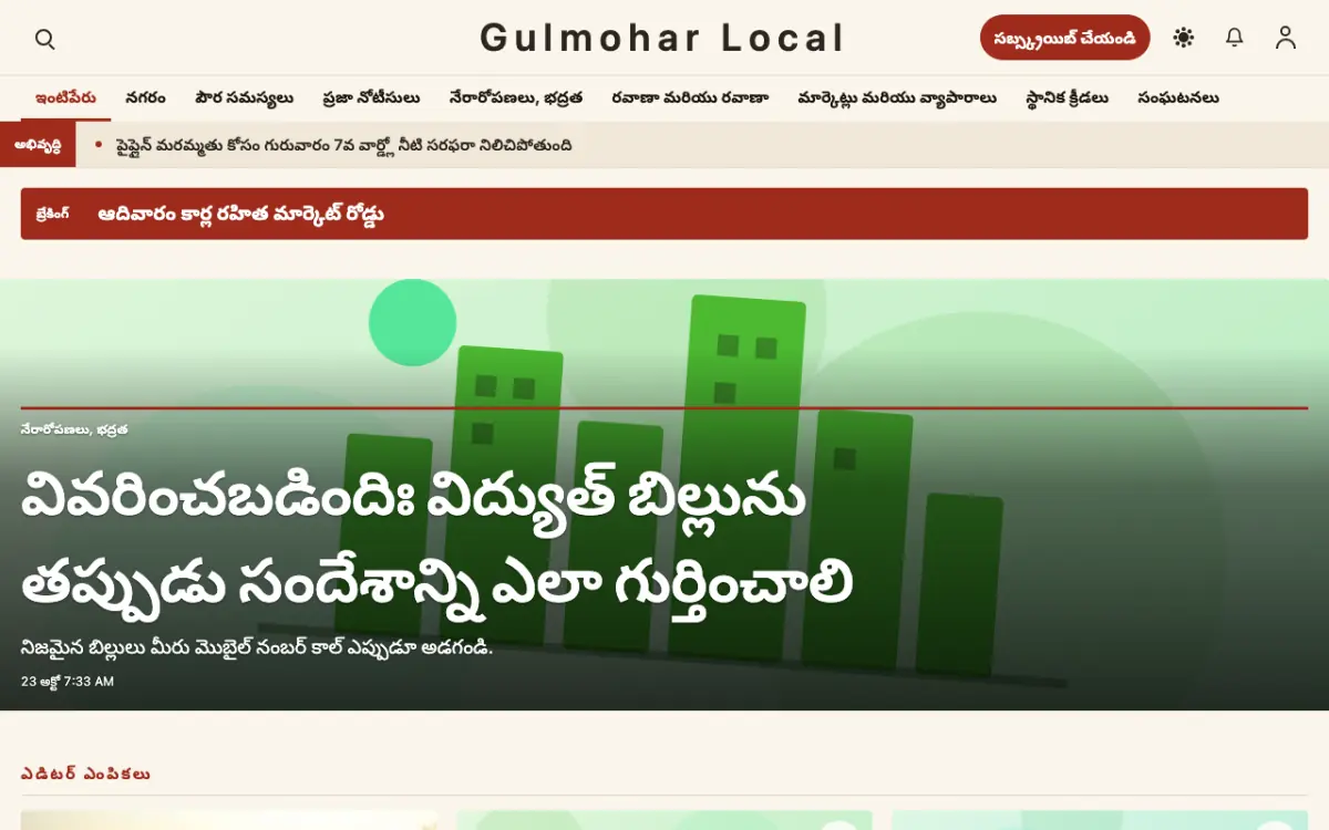 Blossomrow — స్థానిక వార్తలు వెబ్‌సైట్ టెంప్లేట్, డెస్క్‌టాప్ వ్యూ