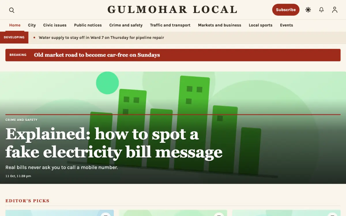 Blossomrow — Local News website template, desktop view