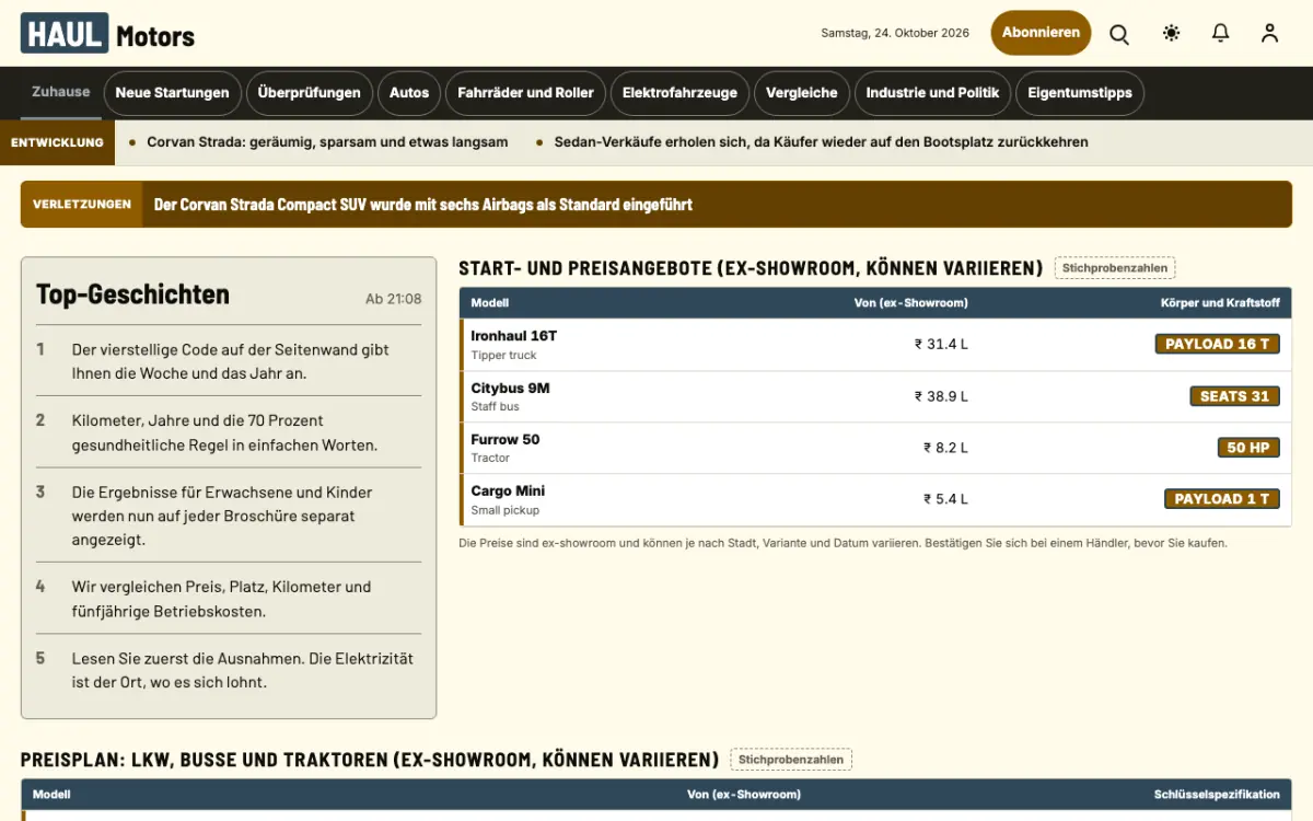 Haul – Website-Vorlage für Auto-News, Desktop-Ansicht