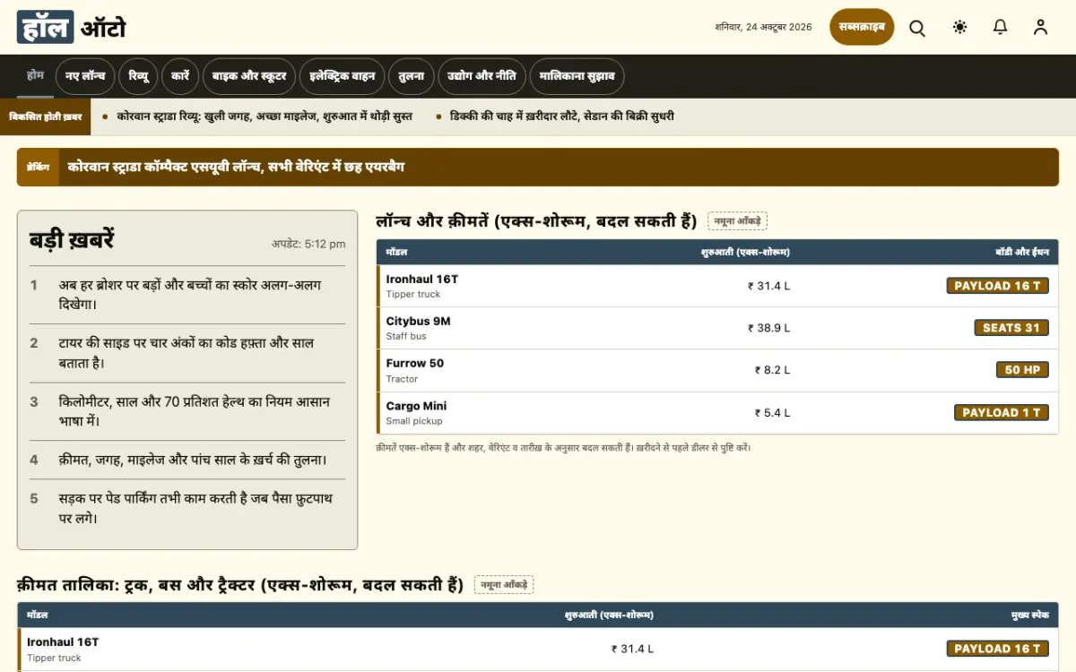 Haul — ऑटोमोबाइल न्यूज़ वेबसाइट टेम्पलेट, डेस्कटॉप व्यू