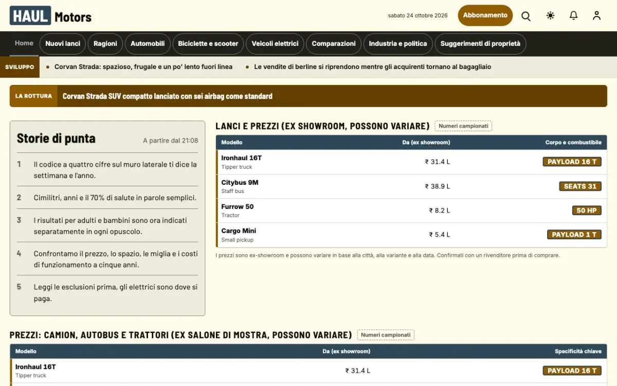 Haul – template di sito per News Motori, vista desktop