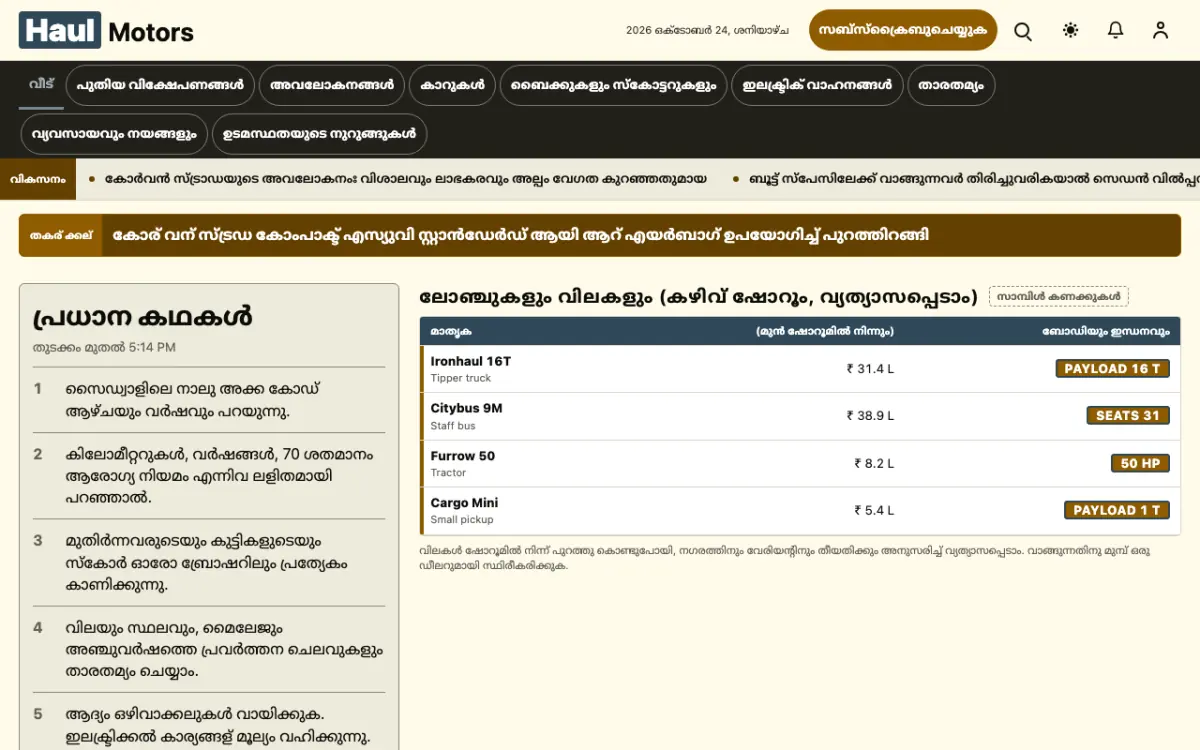 Haul — ഓട്ടോമൊബൈൽ വാർത്തകൾ വെബ്സൈറ്റ് ടെംപ്ലേറ്റ്, ഡെസ്ക്ടോപ്പ് കാഴ്ച
