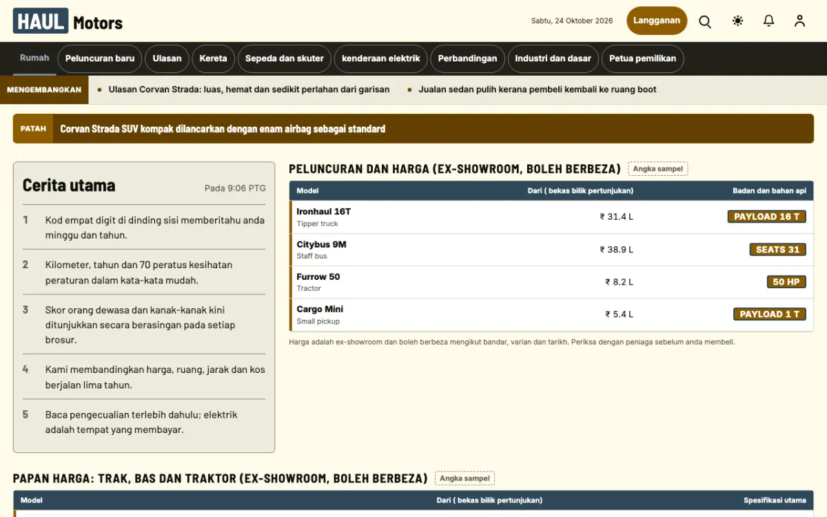 Haul — templat laman web Berita Automotif, paparan desktop