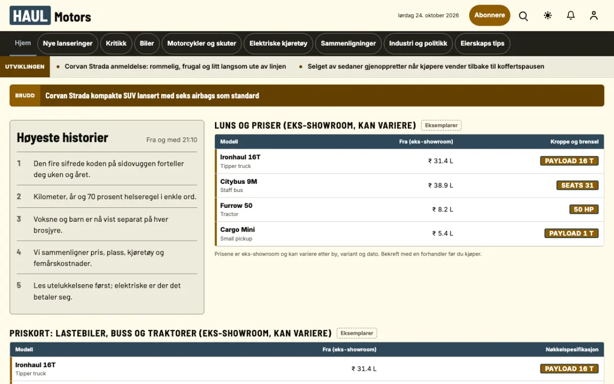 Haul – nettstedmal for Bil News, skrivebordsvisning