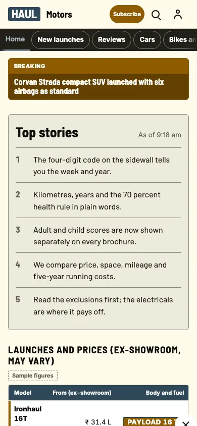 Haul — Automotive News app, phone view