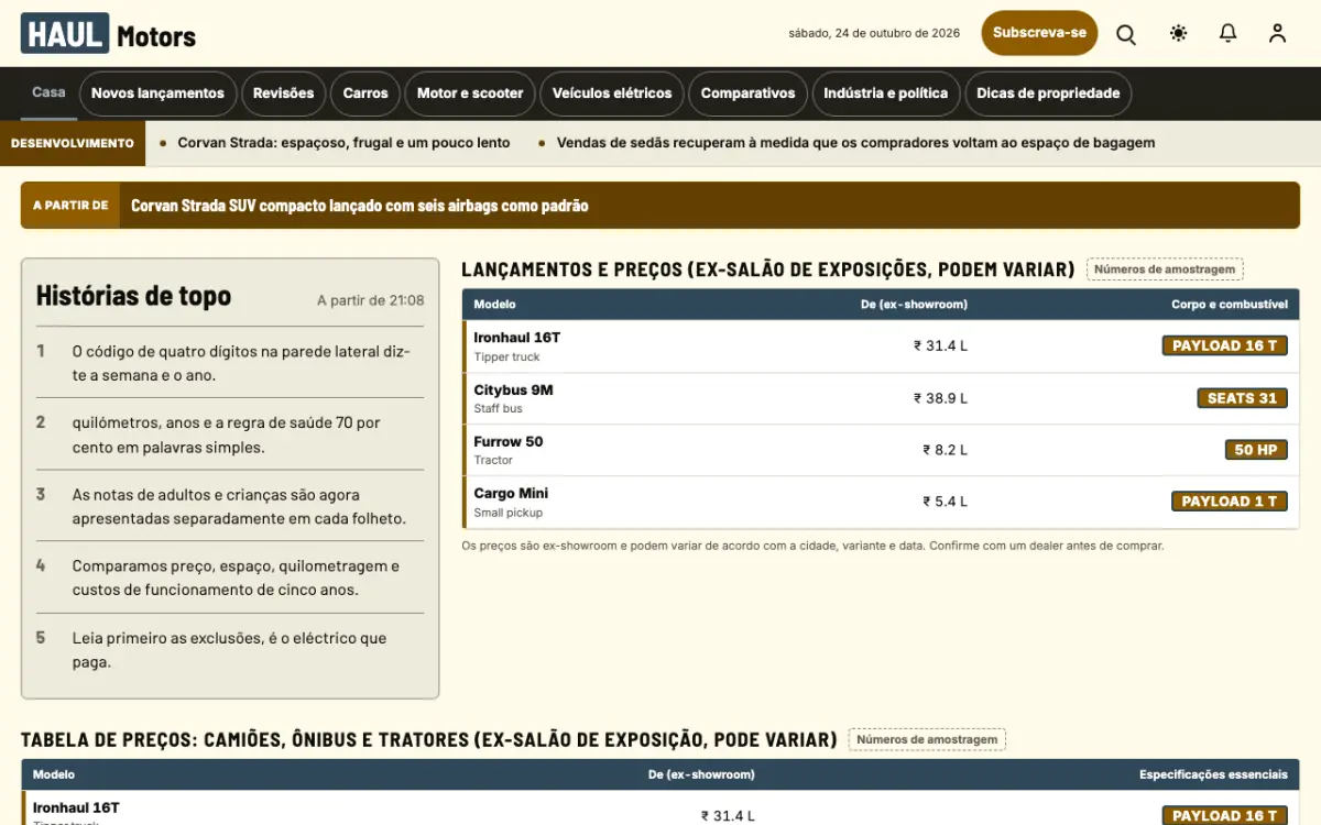 Haul — modelo de site de Notícias de Automóvel, vista em computador
