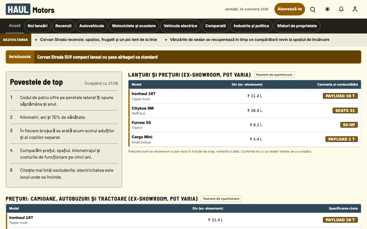 Haul – șablon de site pentru Știri Auto, vedere pe desktop