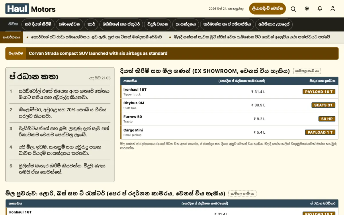 Haul — මෝටර් රථ පුවත් වෙබ් අඩවි ටෙම්ප්ලේට් එක, ඩෙස්ක්ටොප් දසුන
